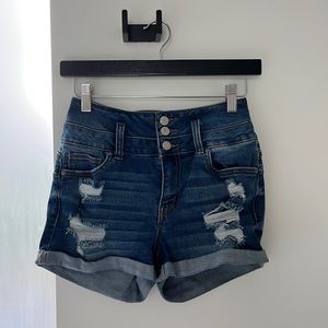 URBAN PLANET IBIZA HIGH WAISTED PUSH UP JEANS SHORTS DISTRESSED RIPPED JEANS